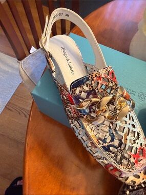 Django & Juliette Multicolor Slingback Mule with Gold Chain